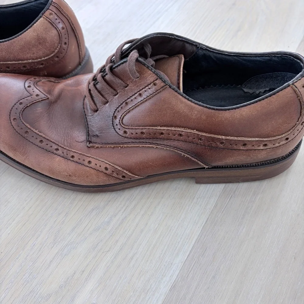 Dockers Mens Brown Leather Wingtip Oxford Dress Shoes 9.5M 90-21455 Comfort Zone